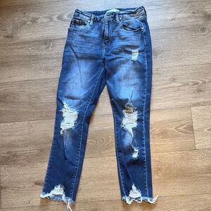 KanCan Blue Ankle Cropped Distressed Jeans